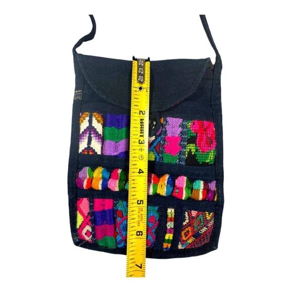 Vintage Mexico Embroidered Crossbody Miniature Bag Button Closure & Long Strap - Picture 6 of 7